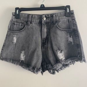 Black Ripped Denim Shorts